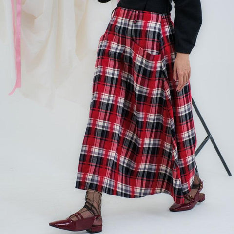 Hanna Long Flare Skirt Plaid Flannel Radela 011124