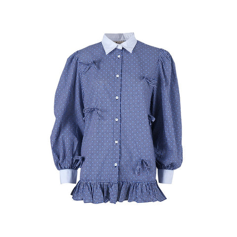 Hanna Long Balloon Shirt Puff Sleeve Ribbon Jamie C051124