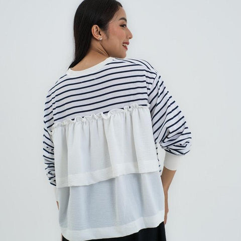 Hanna Stripe T-Shirt Poncho Drawstring Rania C071124