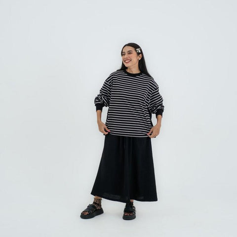 Hanna Stripe T-Shirt Poncho Drawstring Rania C071124