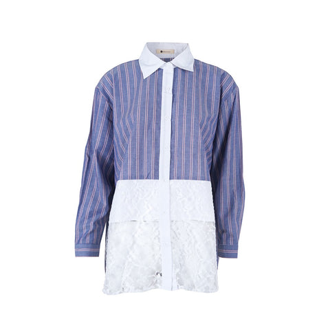 Hanna Stripe Oversized Shirt Lace  Rose C141124